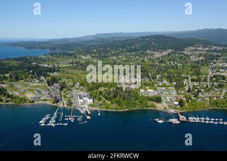 Luftaufnahme des Best Western Premier Prestige Oceanfront Resort, Sooke, Vancouver Island, British Columbia Stockfoto