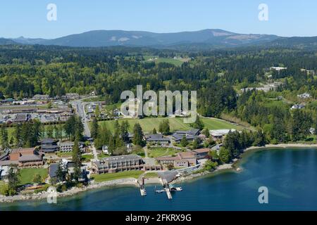 Luftaufnahme der Brentwood College School, Mill Bay, Vancouver Island, British Columbia, Kanada Stockfoto