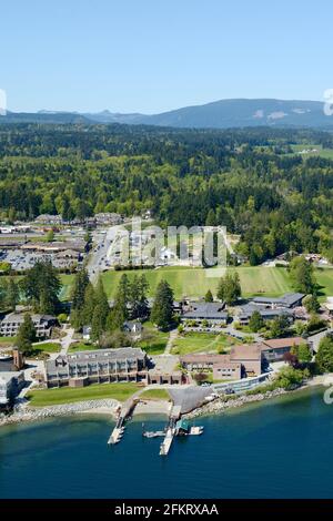 Luftaufnahme der Brentwood College School, Mill Bay, Vancouver Island, British Columbia, Kanada Stockfoto