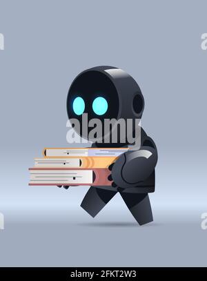 Schwarzer Roboter Student hält Bücher online Bildung maschinelles Lernen Wissen Konzept der künstlichen Intelligenz Stock Vektor