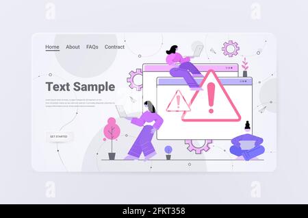 Frustrierte Frauen reagieren auf Gefahr Ausrufezeichen Problem Cyber-Angriff Hacking-Warnsignal Betrug Alarm Stock Vektor