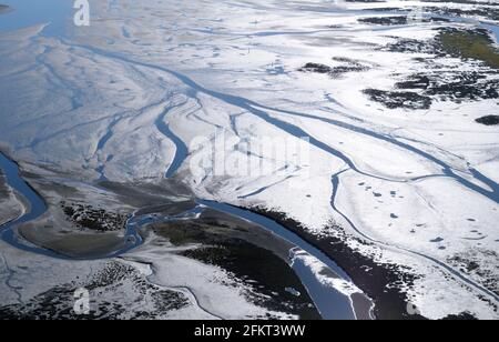 Luftaufnahme der Flussmündung des Chemainus, Chemainus Valley, Vancouver Island, British Columbia, Kanada. Stockfoto