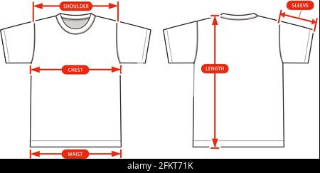 Kleidung Größe Diagramm Vektor Illustration ( Kurzarm-T-Shirt ) Stock Vektor