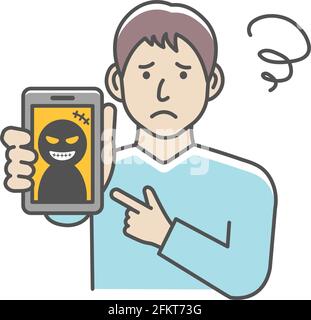 Vektordarstellung eines Mannes in Schwierigkeiten mit Smartphone-Betrug. Stock Vektor