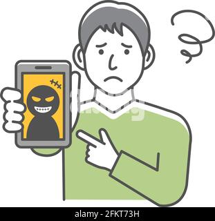 Vektordarstellung eines Mannes in Schwierigkeiten mit Smartphone-Betrug. Stock Vektor