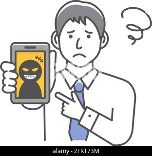 Vektor-Illustration von Geschäftsmann in Schwierigkeiten mit Smartphone-Betrug. Stock Vektor