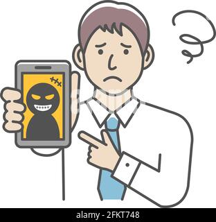 Vektor-Illustration von Geschäftsmann in Schwierigkeiten mit Smartphone-Betrug. Stock Vektor