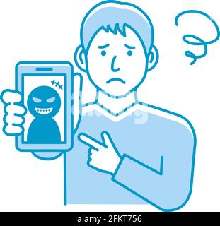Vektordarstellung eines Mannes in Schwierigkeiten mit Smartphone-Betrug. Stock Vektor