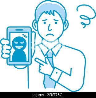 Vektor-Illustration von Geschäftsmann in Schwierigkeiten mit Smartphone-Betrug. Stock Vektor