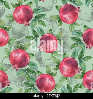 Granatapfel 3. Aquarellmuster mit Früchten Stockfoto
