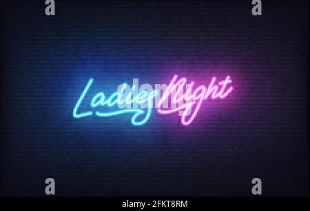 Ladies Night Neonschild. Leuchtende Neon-Schriftzug Ladies Night Party Vorlage Stock Vektor