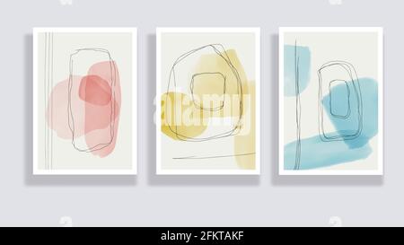 Trendiges Set von Aquarell minimalistischen abstrakten handgemalten Illustrationen. Abstrakte Kompositionen kritzeln verschiedene Formen. Ideal für Design Wanddekoration Stock Vektor