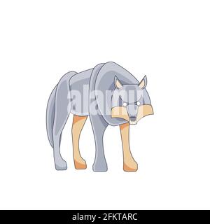 Big Wolf schaut und geht gerade. Cartoon-Charakter eines gefährlichen Säugetier Tier. Ein wildes Waldgeschöpf mit grauem Fell. Vorderansicht. Vektor flach Stock Vektor