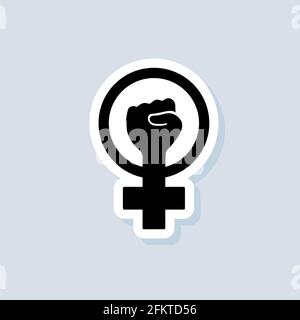 Feministischer Aufkleber, Logo, Ikone. Vektor. Symbol für die Macht des Mädchens. Die Hand der Frau mit der Faust. Symbol der feministischen Bewegung Symbolumriss. Vektor auf isoliertem Hintergrund Stock Vektor