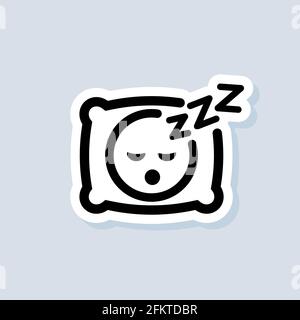 Sleeping Aufkleber, Logo, Symbol. Vektor. Kissen. Schlaf. Das Bild einer Person, die auf einem Kissen einen traumhaften Schlaf im Bett hat, mit etwas Schlafgeräuschen. Ruhe, Stock Vektor