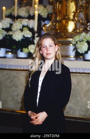 Sandra Schwarzhaupt, deutsche klassische Sängerin, bei einer Matinee in einer Kirche in Frankfurt, Deutschland 1994. Stockfoto