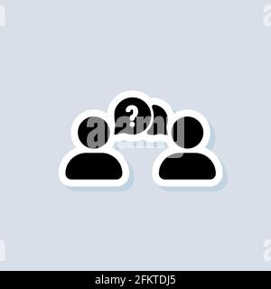 Menschen und Fragezeichen und Blase. Apropos Menschen Aufkleber, Logo, Symbol. Vektor. Chat, Dialogsymbol. Häufig gestellte fragen zu den Symbolen stellen. Menschen im Gespräch. Vektor auf Isolat Stock Vektor
