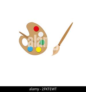 Vektor-Illustrationen von Cartoon-Pinsel und Palette von Farben sieben Farben des Regenbogens Stock Vektor