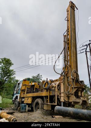 Ein Nahaufnahme Schuss Bohrung Bohrwagen, Tubewell Drilling Machine. Stockfoto