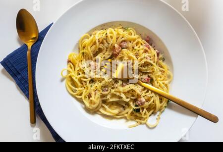 Spaghetti Carbonara. Stockfoto