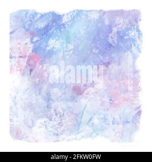 Rosa und blaue Aquarellspritzer auf schmutzigem Hintergrund. Farbfleck mit abgerissenen Kanten auf weißem Hintergrund. Stockfoto
