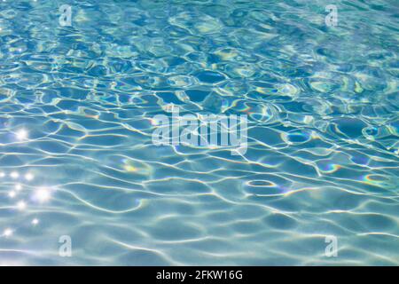 Foto für Hintergrundmaterial Nahaufnahme der Wellen von Klares blaues Wasser, das im Sonnenlicht scheint Stockfoto