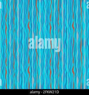 Gebogene vertikale Streifen auf blauem Hintergrund. Elegantes Nahtmuster mit farbenfrohen abstrakten Linien. Bild für Textilien, Stoffe, Tapeten oder Wrappin Stock Vektor