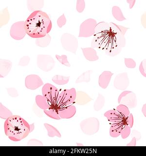 Rosa fliegende Blütenblätter mit nahtlosem Sakura-Muster. Vektorgrafik Stock Vektor