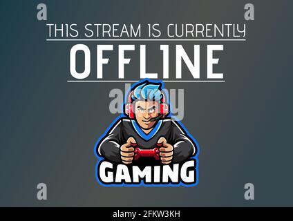 Die Zusammensetzung dieses Streams ist derzeit eine Offline-Nachricht mit einer Darstellung des Spielers auf grauem Hintergrund Stockfoto