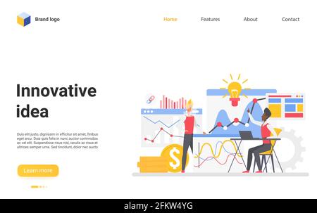 Innovative Teamwork-Seite für Geschäftsidee, Analysten, die an Finanzanalysen arbeiten Stock Vektor