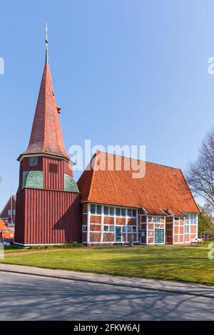 Evangelische Marienkirche aus dem 17. Jahrhundert in Grünendeich, Altes Land, Deutschland Stockfoto