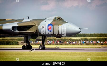 Avro Vulcan XH558 bereit zum Start auf einer Waddington Airshow. Stockfoto