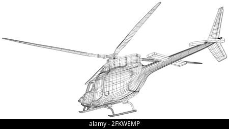 Fliegender Hubschrauber. Drahtrahmen-Lufttransport. Vektor aus 3d erstellt Stock Vektor