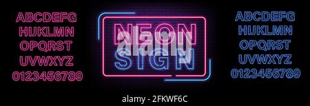 Blau-Neon und Pink-Sets für Neon-Zeichen-Erstellung, Vektor-Vorlage Stock Vektor