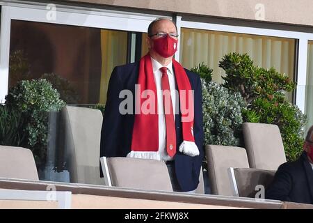 Albert II. Prince de Monaco nimmt am 2. Mai 2021 am Spiel Monaco gegen Lyon - Ligue 1 Uber Eats im Louis II Stadium in Monaco Teil. (Foto von Lionel Urman/Sipa USA) Stockfoto