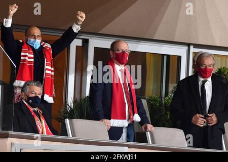 Oleg Petrov, Albert II. Prince de Monaco nehmen am 2. Mai 2021 am Spiel Monaco gegen Lyon - Ligue 1 Uber Eats im Louis II Stadium in Monaco Teil. (Foto von Lionel Urman/Sipa USA) Stockfoto