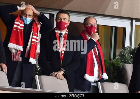 Oleg Petrov, Albert II. Prince de Monaco nehmen am 2. Mai 2021 am Spiel Monaco gegen Lyon - Ligue 1 Uber Eats im Louis II Stadium in Monaco Teil. (Foto von Lionel Urman/Sipa USA) Stockfoto