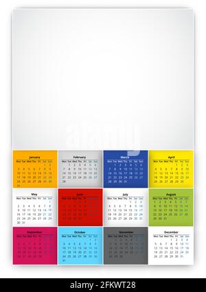 Kalender 2022 Jahre farbige Quadrate Vektor Design-Vorlage. Stock Vektor