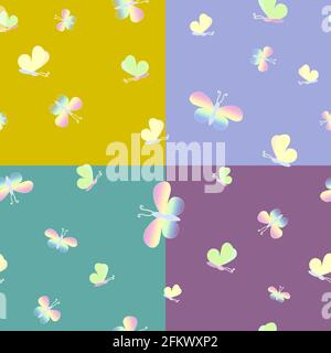 Zarte bunte Schmetterlinge ein nahtloses Muster auf 4 Hintergründen Stock Vektor