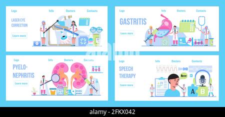 Behandlung der Prostata in der Klinik, chirurgisch. Augenarzt Augenuntersuchung. Konjunktivitis-Konzept. Stock Vektor