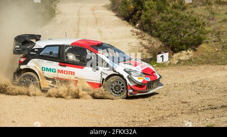 Dornelas, Portugal - 01. Mai 2021: Takamoto KATSUTA (JPN), Keaton WILLIAMS (GBR), TOYOTA GAZOO RACING WRT, TOYOTA Yaris WRC, Action während eines Testtages Stockfoto