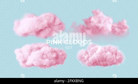 Realistische rosa flauschige Wolken setzen isoliert auf transparenten Hintergrund. Wolkenhimmel Hintergrund für Ihr Design. Vektorgrafik Stock Vektor