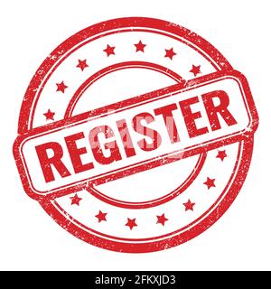 REGISTERTEXT auf rotem grungy vintage runden Gummistempel. Stockfoto