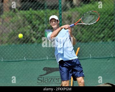 WIMBLEDON TENNIS CHAMPIONSHIPS 2008. 8TH TAG 1/7/2008 ANDY MURRAY WÄHREND DES TRAININGS IM AORANGI PARK. BILD DAVID ASHDOWN Stockfoto