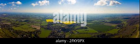 Luftaufnahme der Malvern Rümpfe mit Blick auf den Gipfel der Hügel Mit schöner Landschaft rund um den Punkt Stockfoto