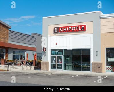 Chipotle Restaurant Storefront in Shopping Area, Plymouth, Massachusetts USA Stockfoto