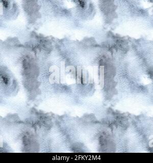 Grauweißer, nahtloser Hintergrund mit Aquarellmuster und Tie-Dye-Textur Stockfoto