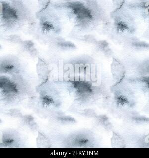 Grauweißer, nahtloser Hintergrund mit Aquarellmuster und Tie-Dye-Textur Stockfoto