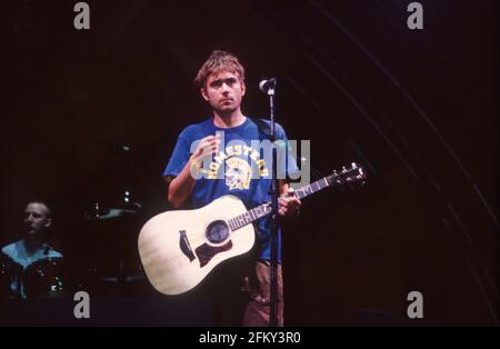 Blur beim Glastonbury Festival 1998, Worthy Farm Somerset, England. Stockfoto