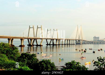 Bandra Worli Sea Link, auch bekannt als Rajiv Gandhi Sea Link, Mumbai, Maharashtra, Indien Stockfoto
